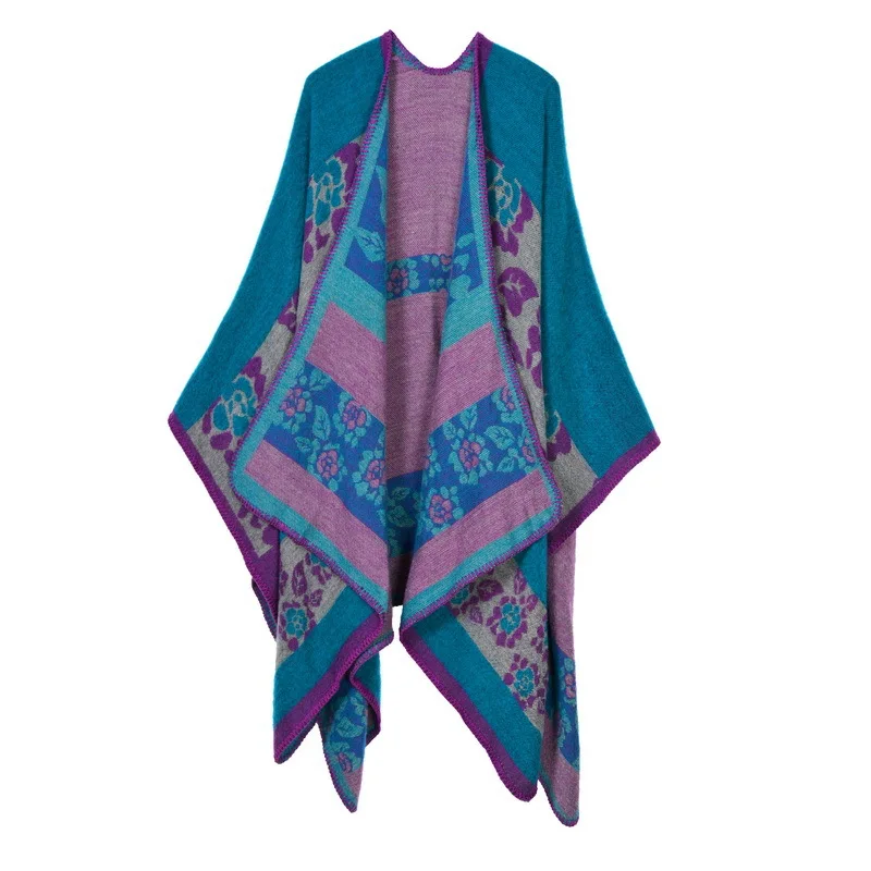 Новая шаль Модное пончо вязаный шарф с кисточкой клетчатый треугольный кардиган для женщин invierno mujer Пончо Накидки Роскошные - Цвет: Flower haqing