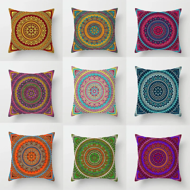 

New Products 2019 Mandala Flower Religious Print Cushion Pillow Covers Decorative Home Office Sofa Home Farmhouse Decor 45*45