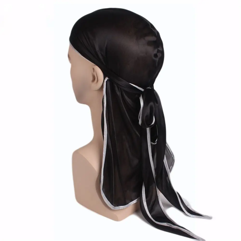 

Fashion Men Unisex Satin Breathable Bandana Hat Silky Durag Rag Long Tail Adjustable Headwrap Chemo Cap