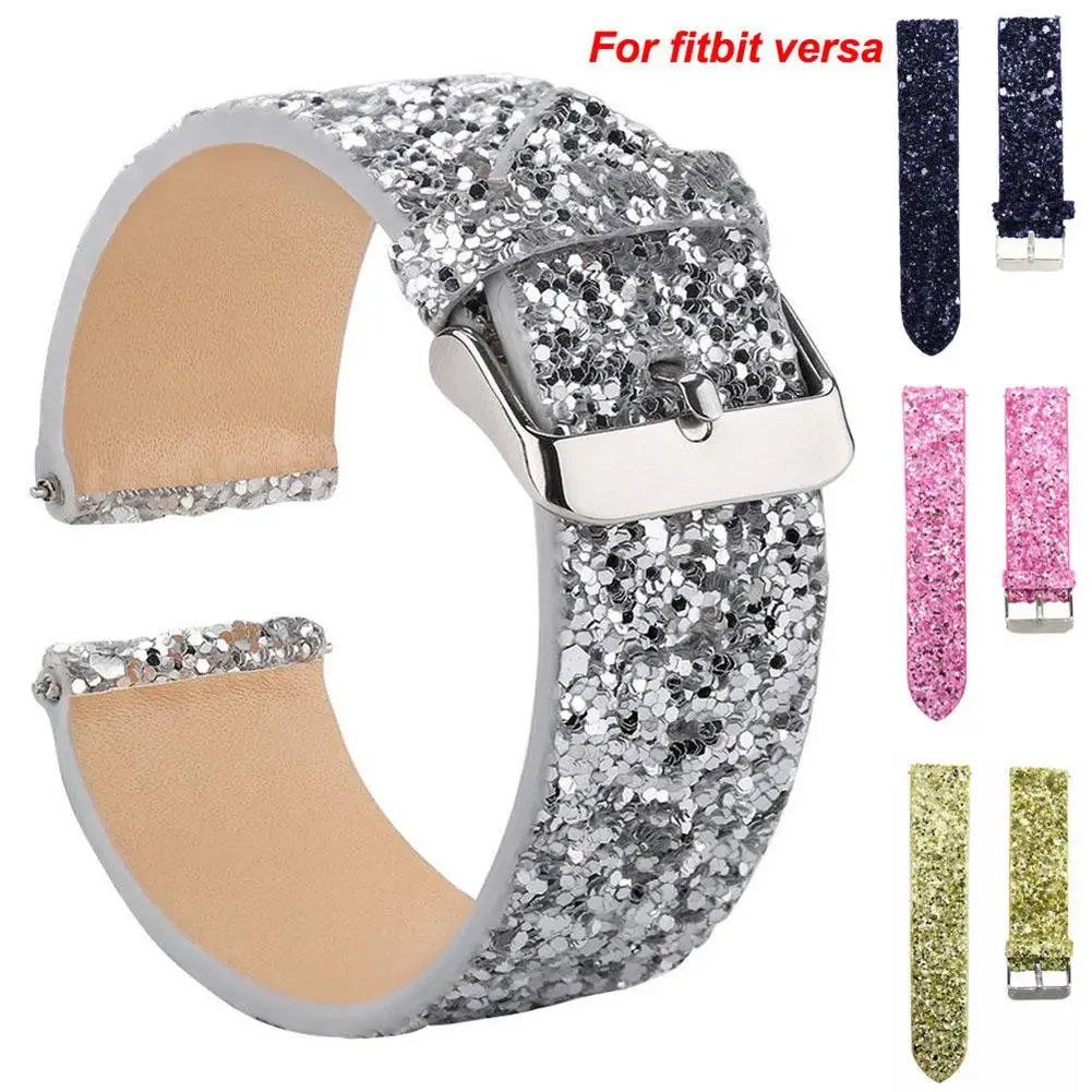 

5 Colors black Watchband Faux Leather Shiny Sequin Women Bracelet Strap Watch Band for Fitbit Replacement Band Watch Accessories
