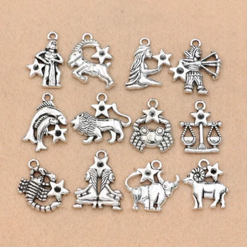 

12pcs Antique Silver Plated Zodiac all Constellation Charm Zinc Alloy Pendant Jewelry DIY Making Accessories Handmade 20mm