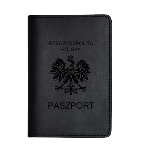 Польская Обложка для паспорта из натуральной кожи Обложка для путешествий Обложка для паспорта Польский аксессуары для путешествий Чехол Обложки для пасспорта кожаный держатель для карт - Цвет: Black passport cover