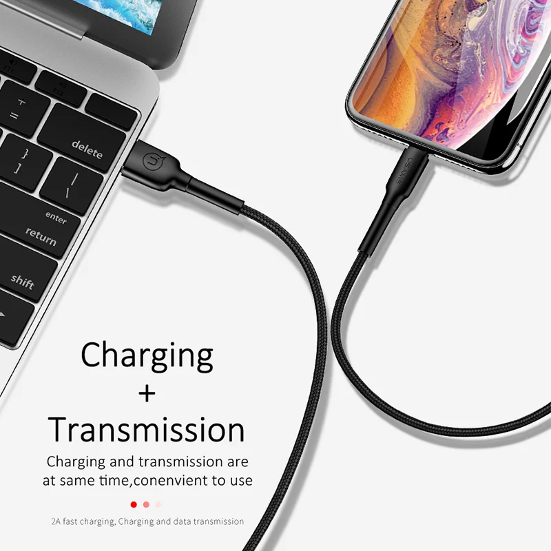 USAMS كابل يو اس بي ل كابل iphone Xs Xr ماكس X 8 7 6 زائد 6 s 5 زائد باد البسيطة شحن سريع كابلات الهاتف المحمول شاحن الحبل البيانات