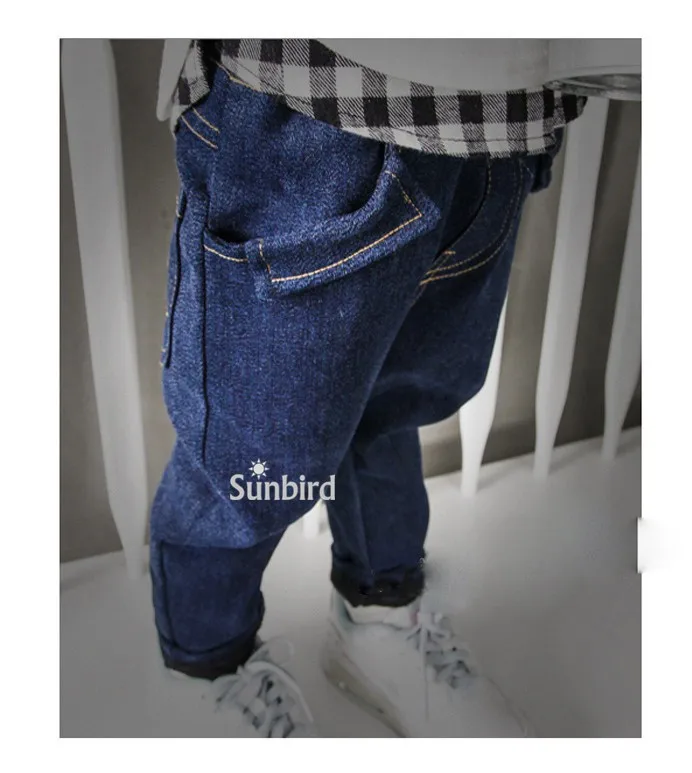 W-49 однотонные детские штаны для мальчиков и девочек осенние джинсовые штаны двухслойные повседневные штаны-шаровары