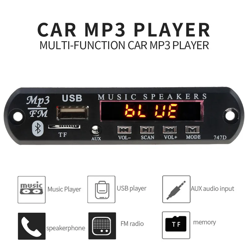With Mic Handsfree Bluetooth MP3 Decoder Board Car FM Radio Module Support FM TF USB AUX Audio Player Bluetooth car kit 12V3