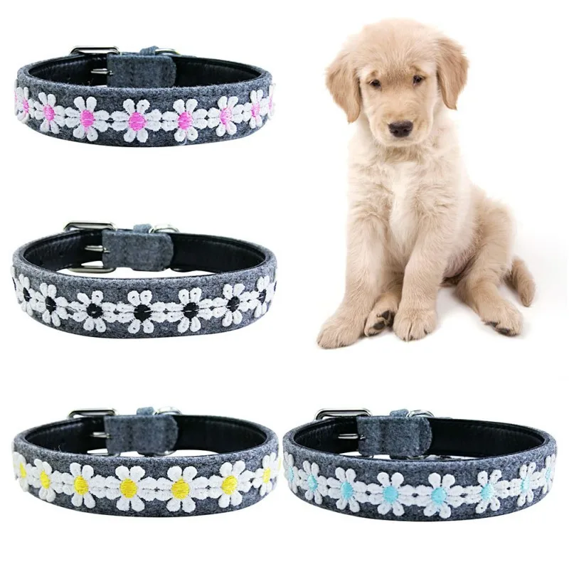 Home Pet Dogs Collar Dog PU Floral Soft Adjustable Buckled Necklace Medium Dogs Suppliesin
