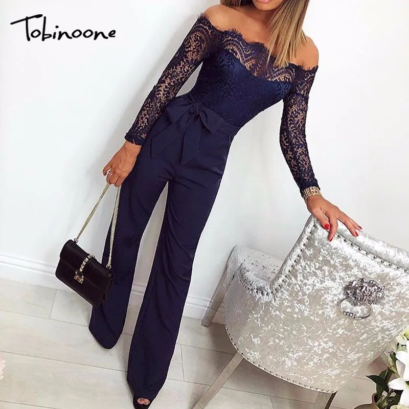 Tobinoone White lace transparent fringe jumpsuit Women sash elegant