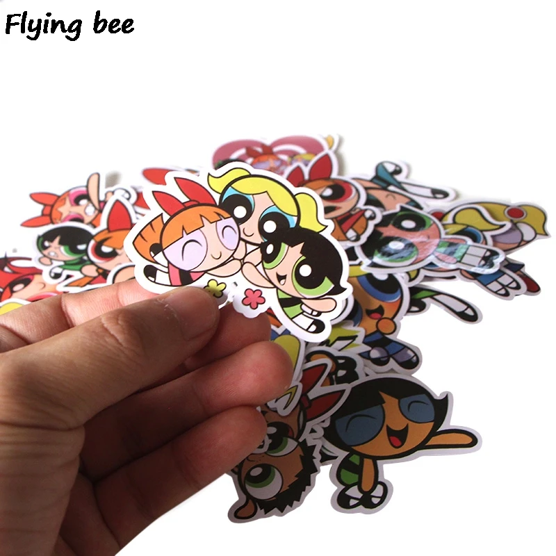 Flyingbee 36 шт. Powerpuff граффити наклейки для девочек для детей DIY багаж ноутбук скейтборд автомобиль водонепроницаемый стикер X0291