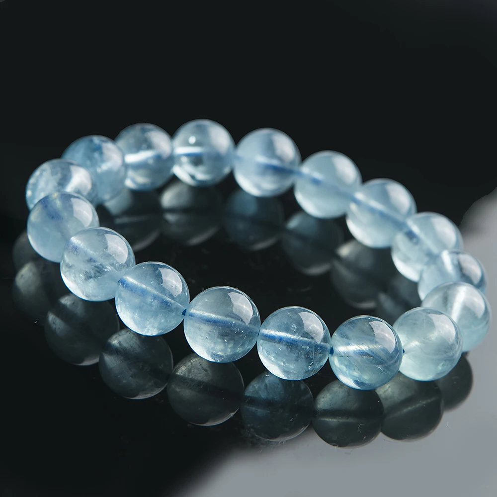 

Top Quality Natural Blue Ice Aquamarine Bracelet 12mm Women Men Crystal Clear Round Beads Healing Stone Birthday Gift AAAAA