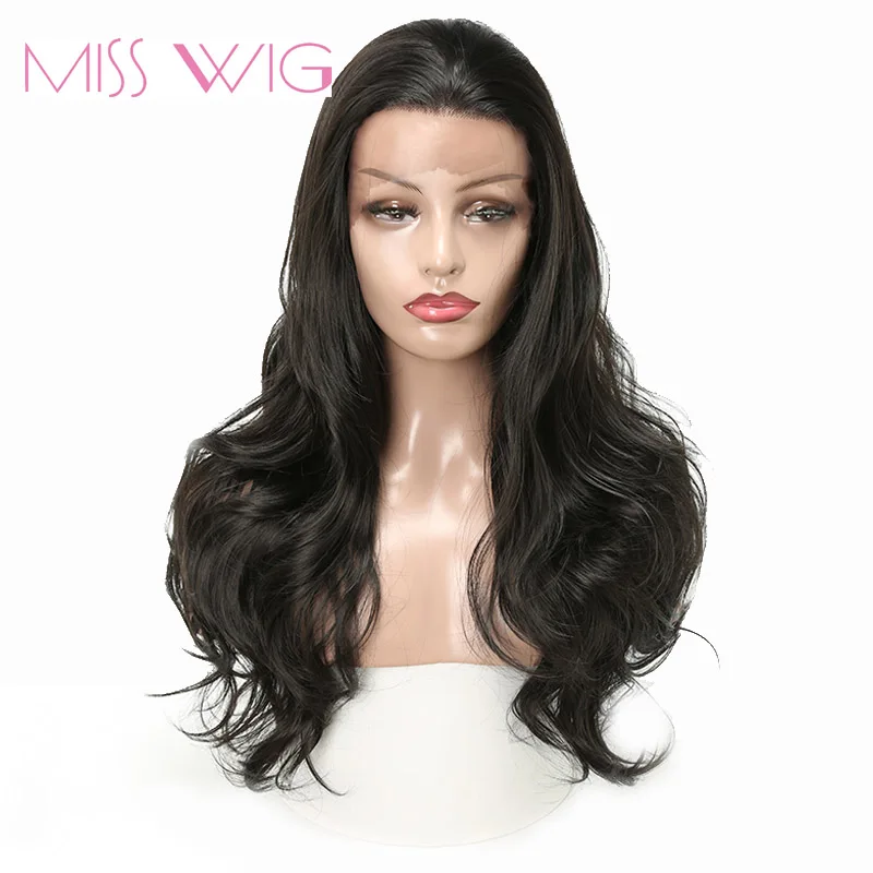 Мисс парик химическое Синтетические волосы на кружеве парики 24 дюймов 230 г длинные волнистые для черные женские Синтетические волосы на