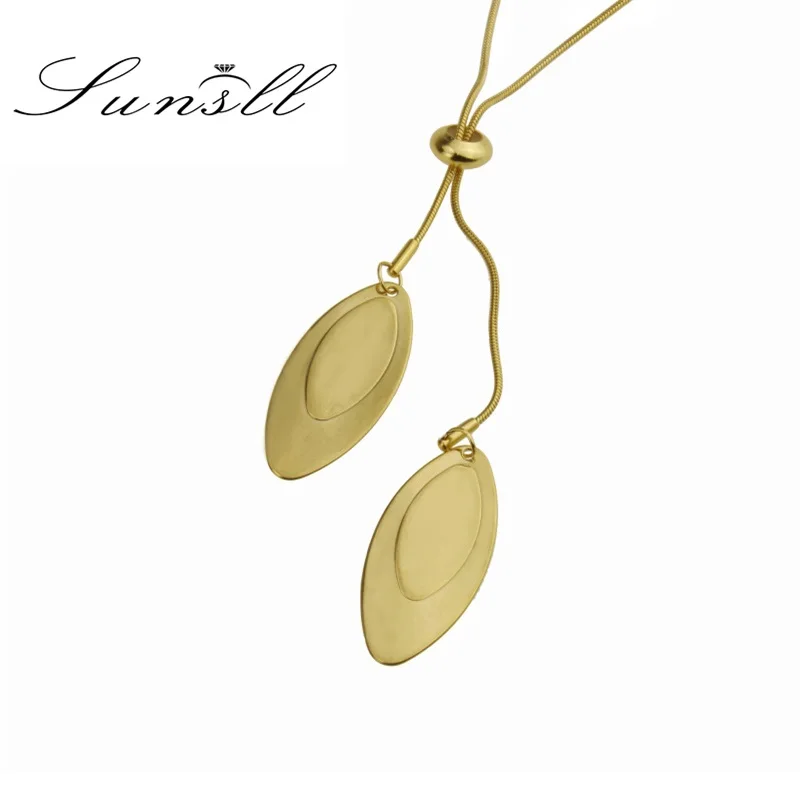 

SUNSLL New Gold stainless steel oval long necklace adjustable pendant ladies fashion party simple classic jewelry necklace gifts