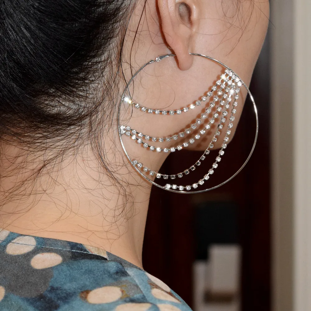 

2019 New Exaggerated Rhinestone Big Hoop Earrings For Women Fashion Jewelry Bohemian Statement Earings Accessories Hot Sale