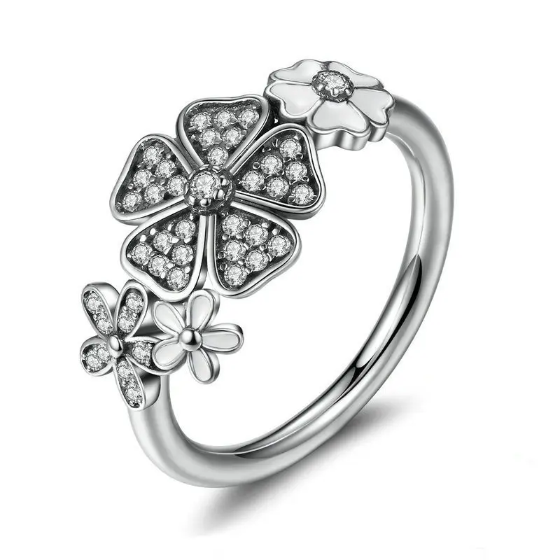 

Vintage lucky FLOWER inlay Cubic Zirconia Rings for woman Silvery Party Finger Jewelry Gift Dropshipping