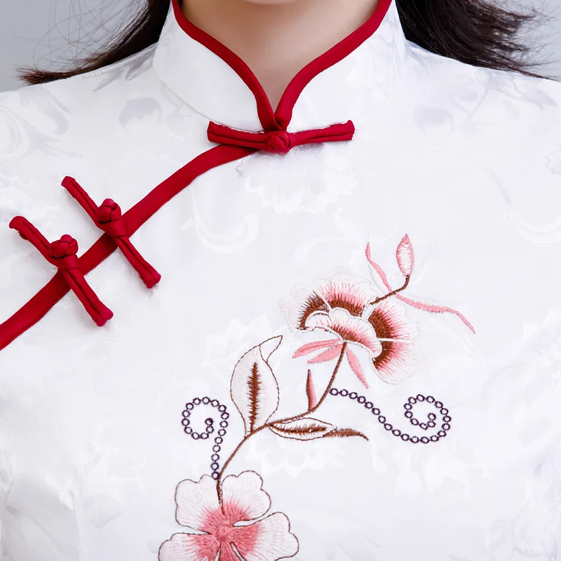 Сексуальная девушка Улучшенная печать элегантный Qipao Винтаж Чонсам с цветами новинка тонкий короткий рукав китайский Hanfu платье Плюс