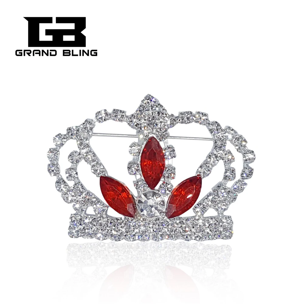 

Rhinestone Crown Brooch with 3 Red Oval Stones for Lady Queen FREE SHIPPING