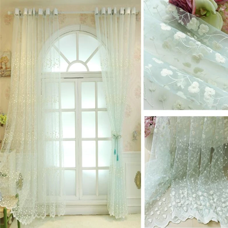 Korean Embroidery Luxury Flowers Lace Bedroom Tulle Drapes Window Treatments Screening Sheer Voile Curtains For Living Room #4