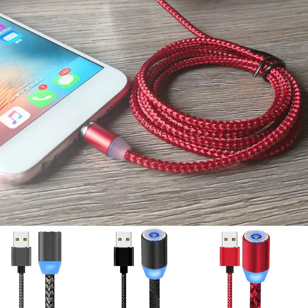 

3 in 1 Magnetic Charging Cable with 3 Cord Heads (Micro USB/L/Type C) 360 Rotate Braided Cable Charging Cord 2M