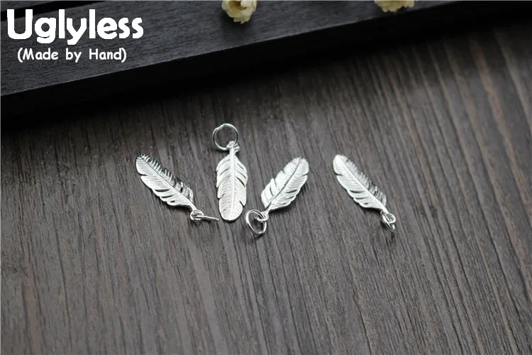 

Uglyless Real S925 Sterling Silver Feathers Charms Accessories Jewelry DIY Mini Size Pendants Jewellery Handmade Findings Bijoux