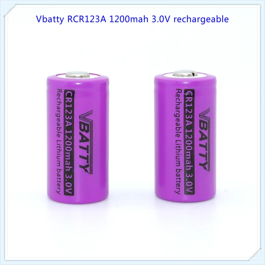 Vbatty RCR 1200mah 3v CR123A 1200mAh аккумуляторная батарея 3,0 v CR123a литиевые батареи с верхней кнопкой(1 шт/