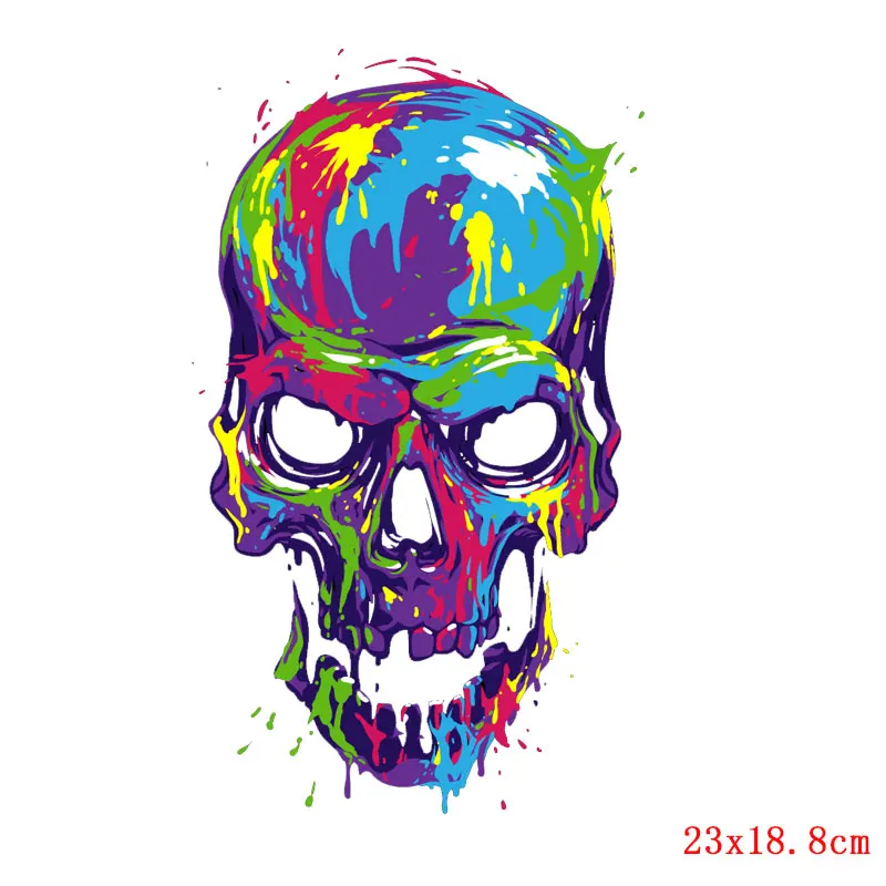 Prajna Punk Skull Iron On Transfers Vinyl Heat Transfers PVC Iron On Patches For Clothing Summer Stickers T-shirt Thermal Patch - Цвет: Многоцветный