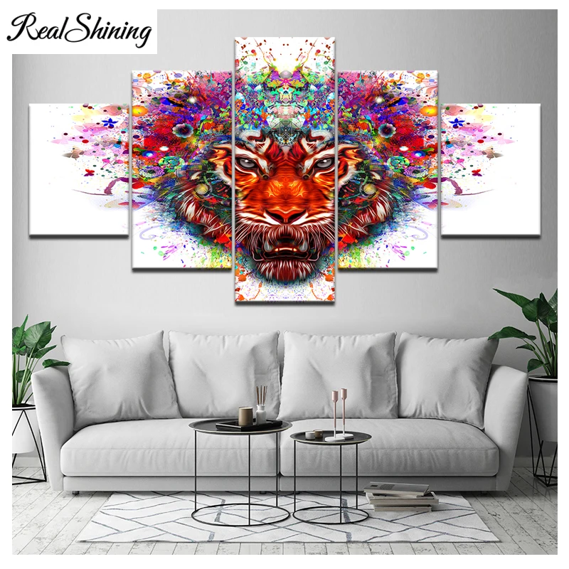 

5d diy diamond painting full square/round 5pcs Colorful cool tiger Diamond Embroidery,Cross Stitch Kitchen Decor FS3800