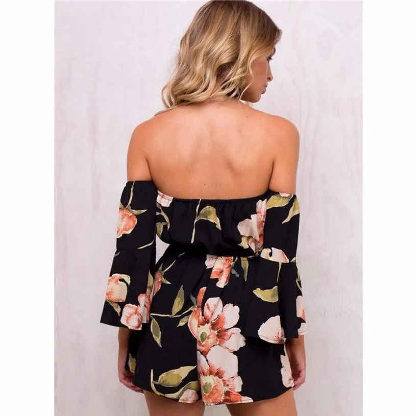 Летние Повседневное Playsuit женщин с открытыми плечами цветочный мини комбинезон