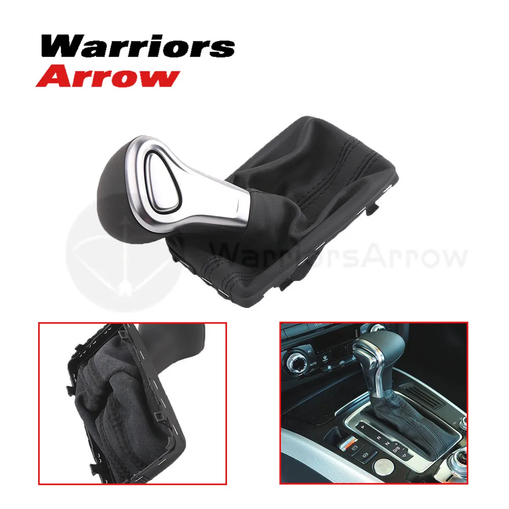 

For Audi A3 A4 B8 A5 A6 C6 Q5 Q7 2009 2010 2011 2012 2013 Chrome Gear Shift Knob Black Leather Gaiter Boot AT LHD Only