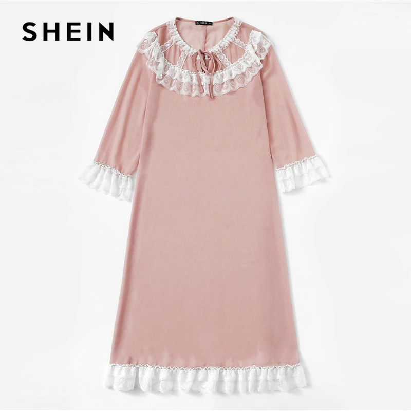 SHEIN Пижама С Контрастной Кружевной Отделкой Женские Пижамы V Образным Вырезом