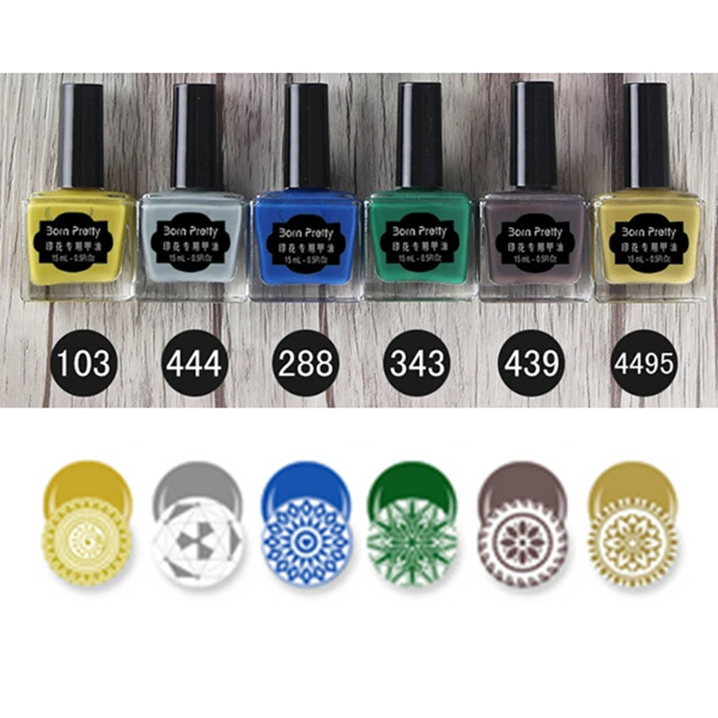 6 Bottles/set BORN PRETTY 15ml Nail Stamping Polish Blue Yellow Gray Manicure Nail Art Plate Printing Polish born pretty 15ml colorful 6 bottles stamping polish manicure nail art printing polish for stamping plate diy nail decoration set