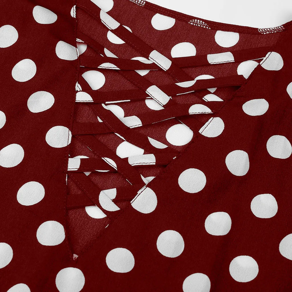 Женская модная блузка в горошек, сексуальная туника с v-образным вырезом, топ, Повседневная тонкая шифоновая блузка с коротким рукавом, Женские топы и блузки, Прямая поставка