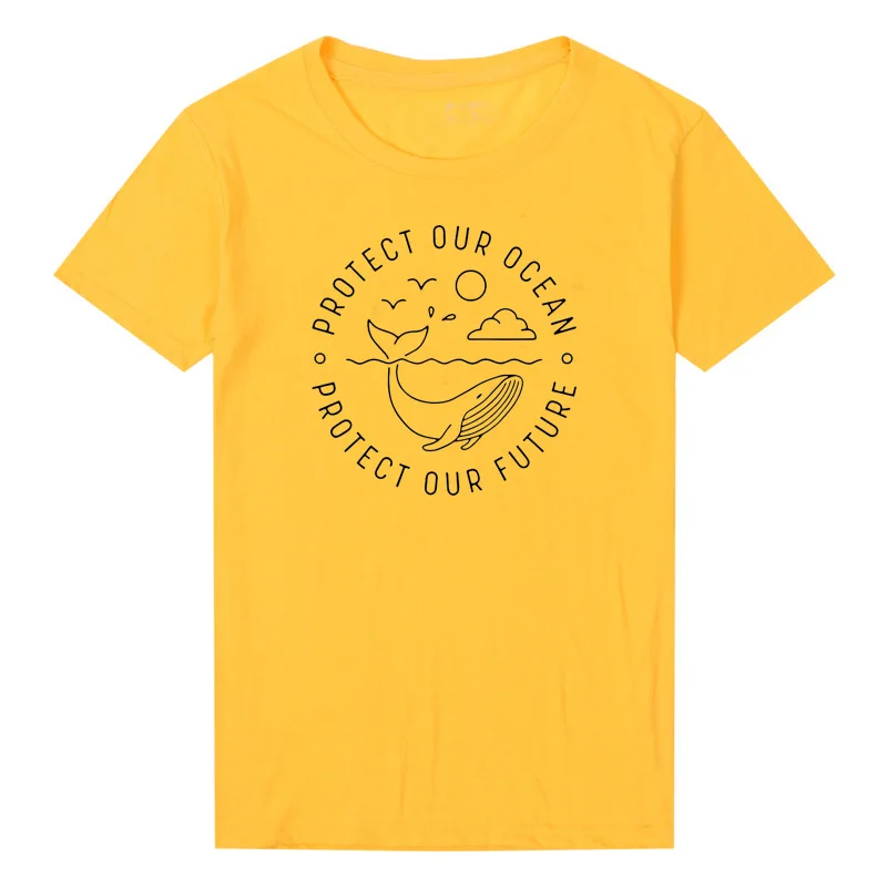 Защита океана женская футболка защита будущего слоган футболка Повседневная с круглым вырезом футболки с Китом летние хлопковые топы Прямая