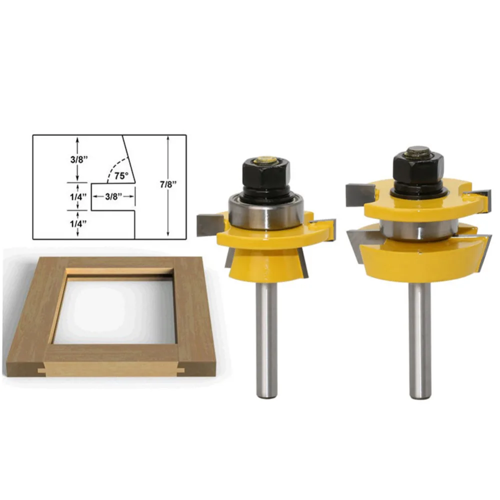 2 шт. 1/4 дюймов хвостовик шейкер конические рельсы и Stile фрезерный станок для деревообработки фрезерные набор режущих инструментов