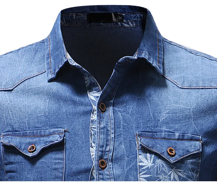 Новые джинсовые рубашки мужские с длинным рукавом Высокое качество Мужская футболка с принтом Чистый хлопок дышащая джинсовая рубашка свободного покроя размера плюс 3XL