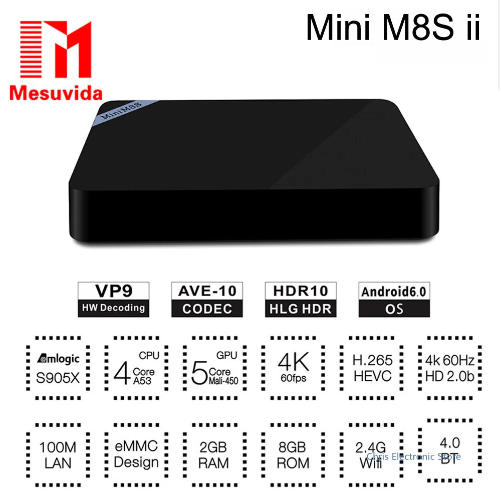 

Mesuvida Mini M8S II Smart TV Box Android 6.0 TV Box 4K Amlogic S905X Quad Core 2.4GHz WiFi Bluetooth 4.0 2GB 8GB Set Top Box