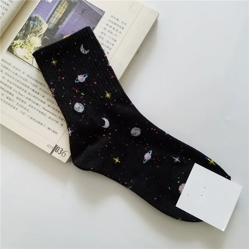 [COSPLACOOL]Harajuku Planet Point Yarn Funny Socks Japanese Creative Moon Stars Socks Women Warm Cute Novelty Femme Sokken Meias toe socks for women