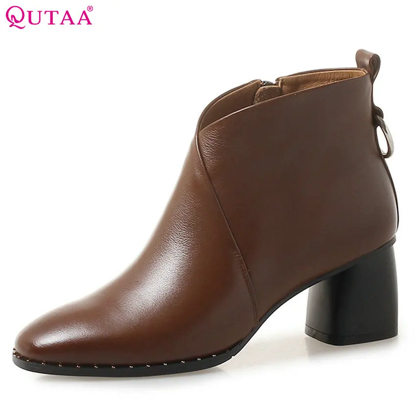 

QUTAA 2019 Women Ankle Boots Blacl Sexy Women Shoes Winter Boots Warm Cow Leather +Pu High Quality Women Boots Size 34-42