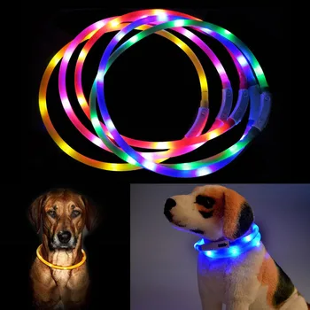 

USB LED Luminous Pet Dog Collar Silicone Adjustable Lighting Dogs Leash Night Safety Harness Pets Supplies coleira para cachorro