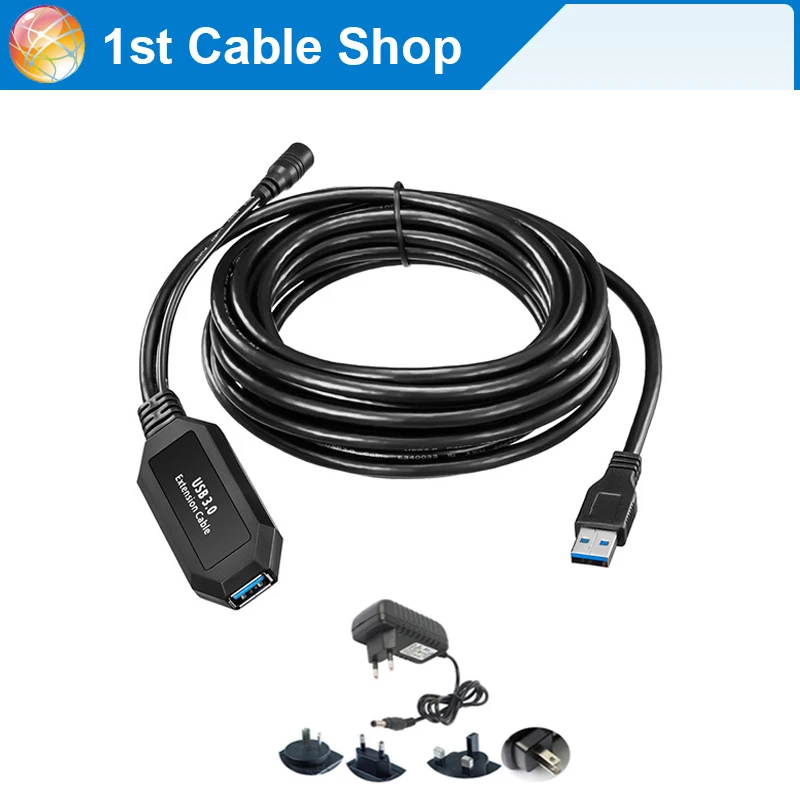 

HDmatters Active 10M USB 3.0 extension cable 5M with booster and power adapter for PC Laptop