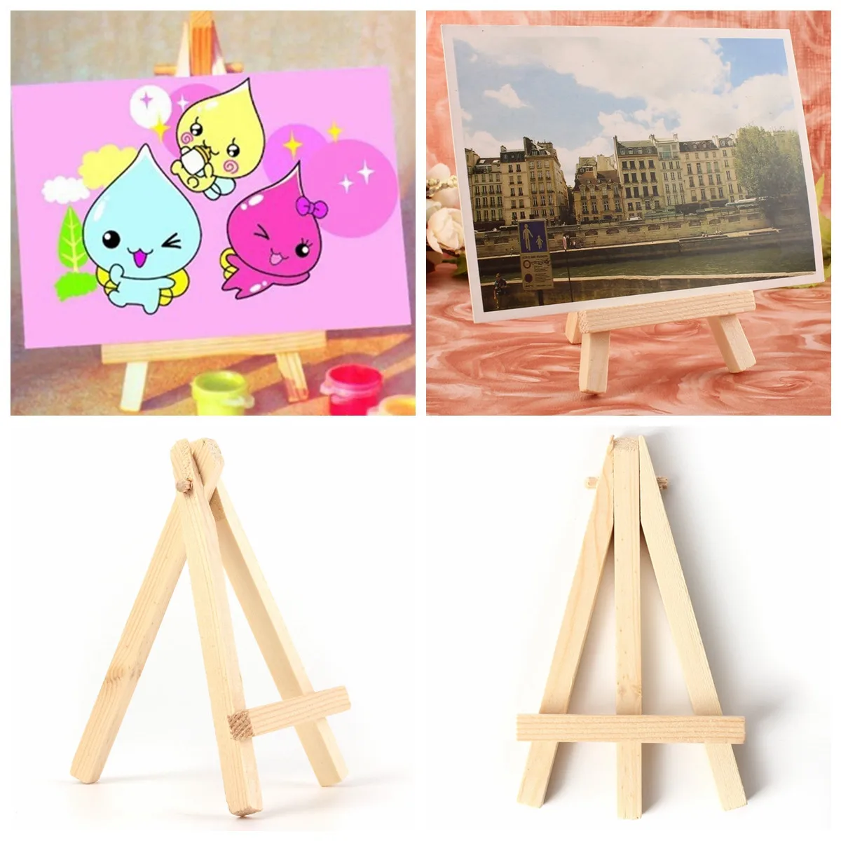 Goede 1 stks Kids Mini Houten Ezels Schilderkunst Kaart Stand Display Bruiloft Tafel Houder Tekening voor School Student Artist Supplies