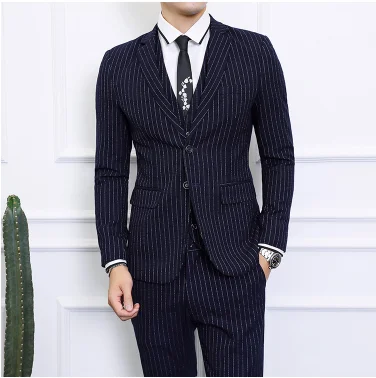 Men's Striped Suit Three-piece Large Size 6XL British Style Gentleman Business Banquet Wedding Host Fashion Quality Formal Suit Men's Striped Suit Three-piece Large Size 6XL British Style Gentleman Business Banquet Wedding Host Fashion Quality Formal Suit