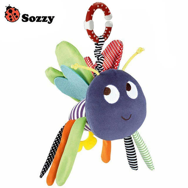 Baby Soft Bee Plush Toy Teether Colorful Stroller Crib Bed Hanging Ring Bell Baby Rattle