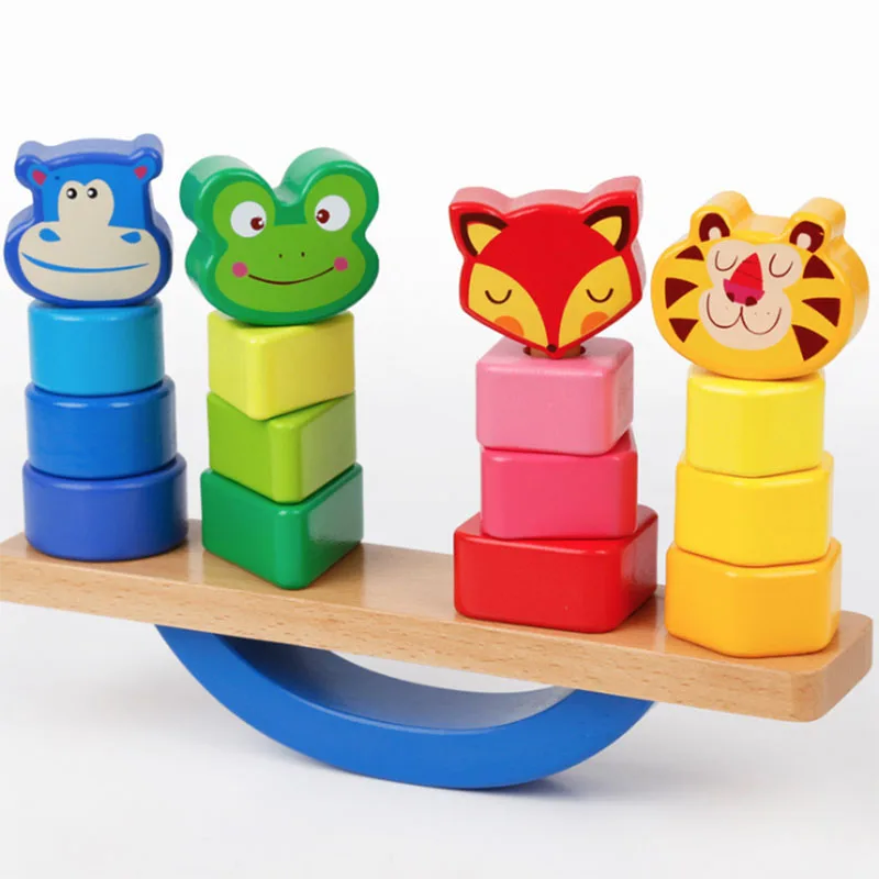 

Wooden Toys Animal Balance Toy Wooden Children's educational Geometric Shape Building Blocks Set of Four-column Blocks Jenga
