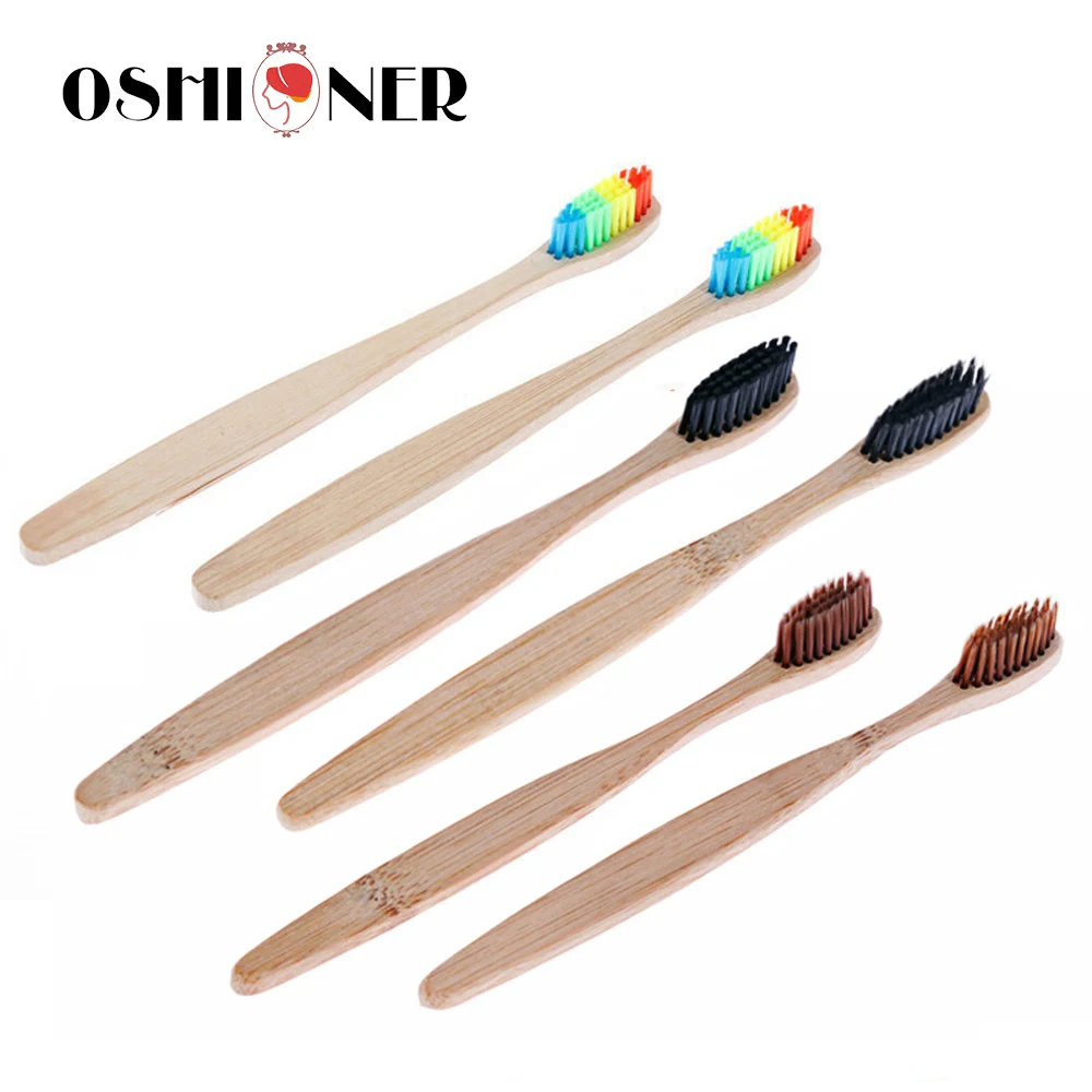 

OSHIONER 1PC Natural Bamboo Handle Toothbrush Rainbow Colorful Whitening Soft Bristles Bamboo Toothbrush Eco-friendly Oral Care