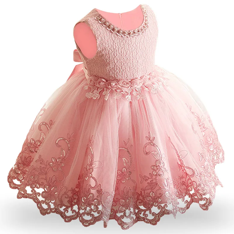 Рождественское платье для маленьких девочек для малышей, Платье для первого дня рождения; платье принцессы на крестины, платья для младенцев вечерние платье Одежда для новорожденных - Цвет: Shrimp powder