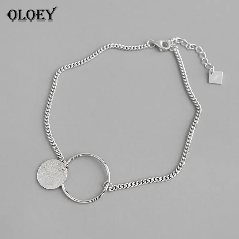 

OLOEY Authentic 925 Sterling Silver Anklets for Women INS Simple Geometric Circle Round Tag Foot Chain Fine Party Jewelry YMA029