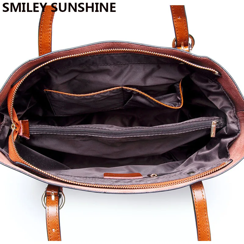 Бренд SMILEY SUNSHINE, женская кожаная сумка, сумки из натуральной кожи, женские лакированные сумки на плечо, большие женские сумки, коричневая сумка-тоут