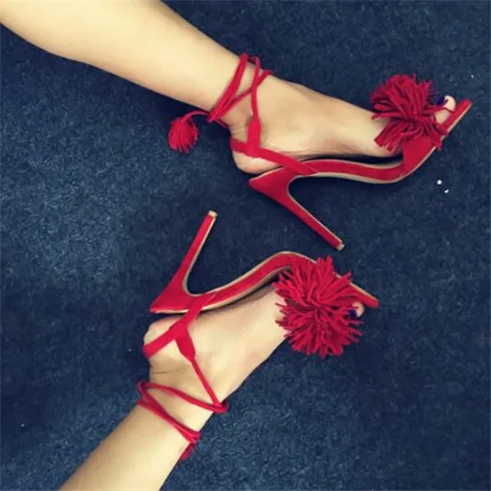 Wild Thing Fringe Suede Gladiator Women Sandals 2018 Tassel High Heels Lace Up Stiletto Sexy Ladies Shoes Woman Summer Sandalias (8)