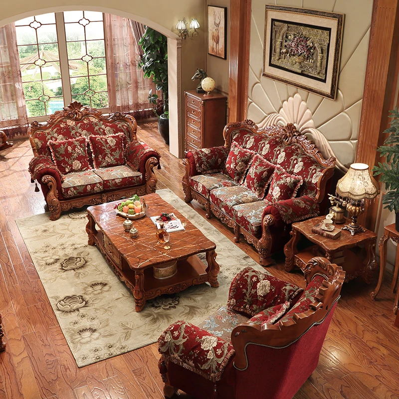 Sofá Estilo europeu, Villa, Sala de estar, grande Família, Tecido Em Madeira maciça, Combinação sofá, 123 mobiliário de Estilo Americano