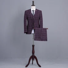Последние конструкции пальто брюки бордовый твидовый смокинг жениха итальянский стиль 3 шт. синяя полоса мужские свадебные Пром ужин термокомплекты