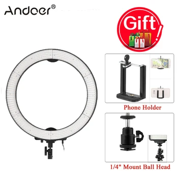 

RU Stock Andoer LA-650D 5500K 40W LED Ring Light Digital Photographic Lighting with 600LED Lights Phone Holder Soft Cloth Bag